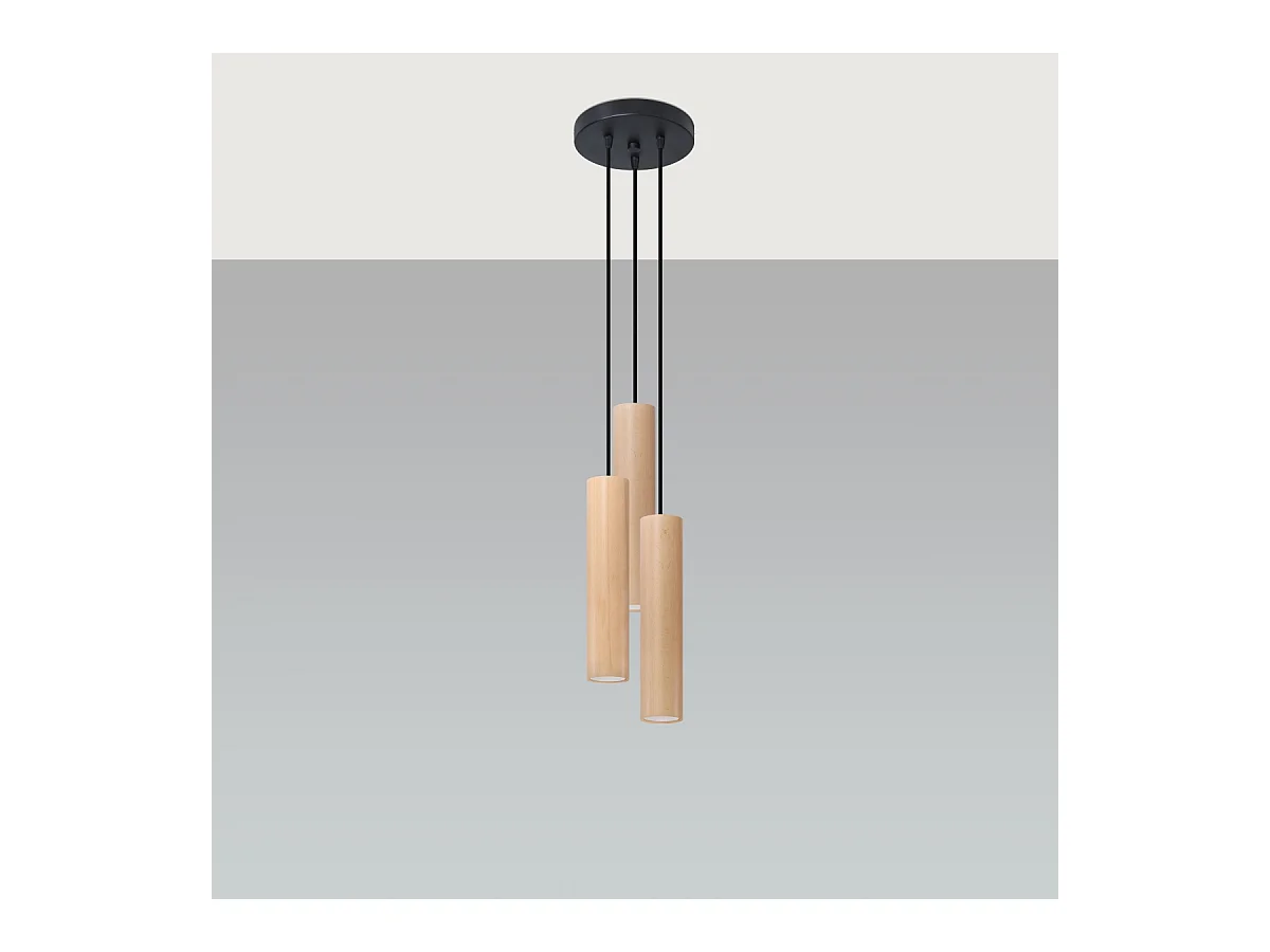 Lampy wiszące skandynawski Silno, drewno - 3 źródło światła 3000K - L.20 x H.100 cm - naturalne drewno