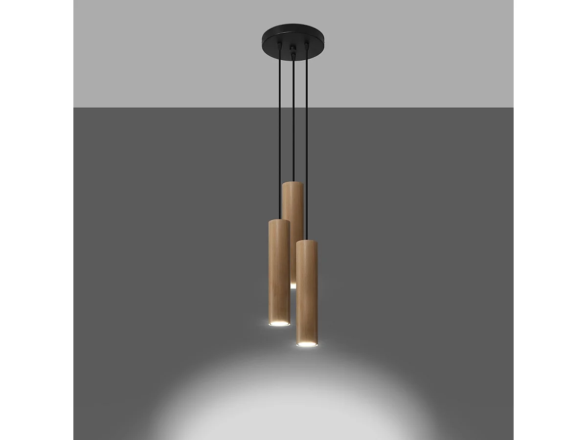 Lampes suspendues Silno scandinave en bois - 3 sources lumineuses 3000K - L.20 x H.100 cm - bois naturel