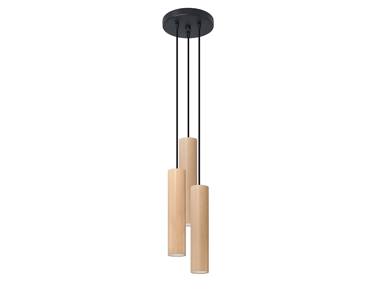 Lampes suspendues Silno scandinave en bois - 3 sources lumineuses 3000K - L.20 x H.100 cm - bois naturel