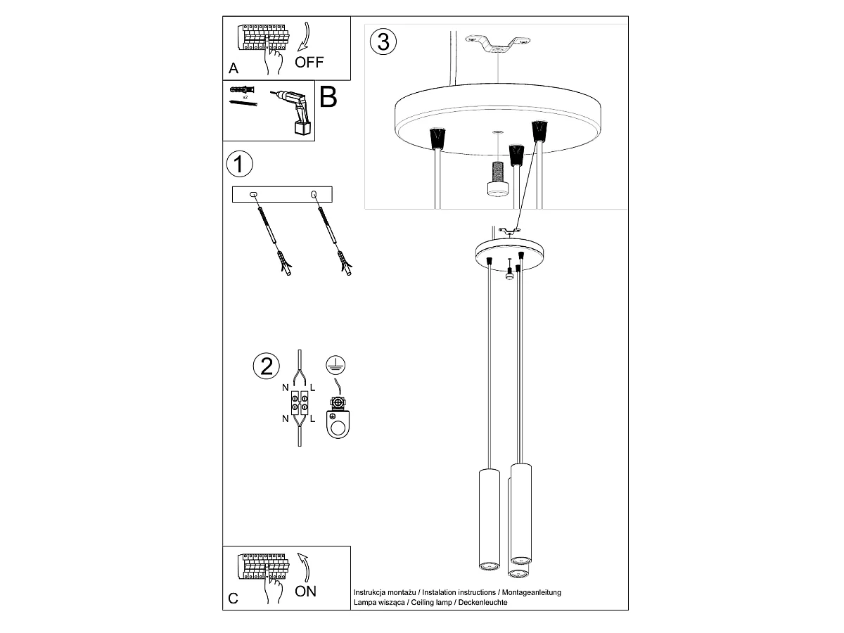 Lampes suspendues Silno scandinave en bois - 3 sources lumineuses 3000K - L.20 x H.100 cm - bois naturel