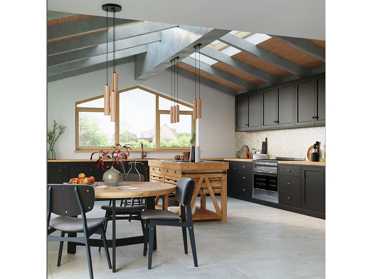 Lampes suspendues Silno scandinave en bois - 3 sources lumineuses 3000K - L.20 x H.100 cm - bois naturel