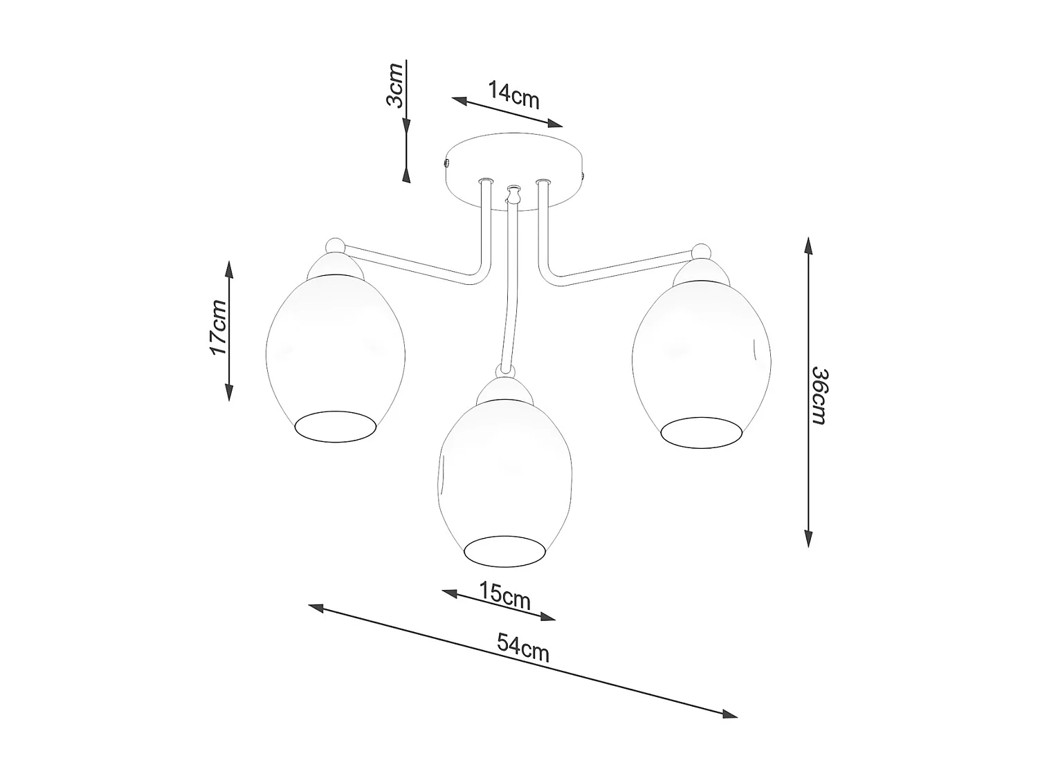 Lustres Allivon moderne en acier - 3 sources lumineuses 4000K - L.54 x H.36 cm - noir