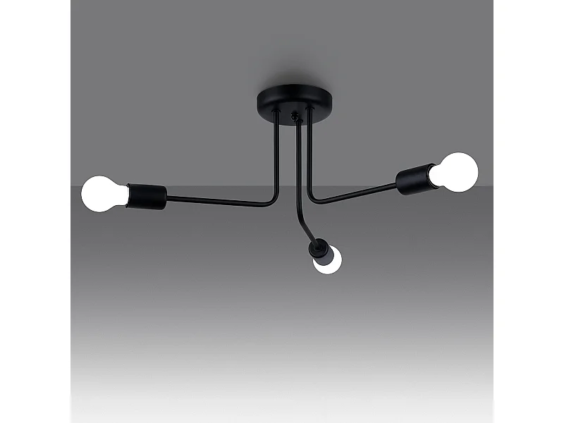 Lustres Torah moderne en acier - 3 sources lumineuses 3000K - L.48 x H.24,5 cm - noir