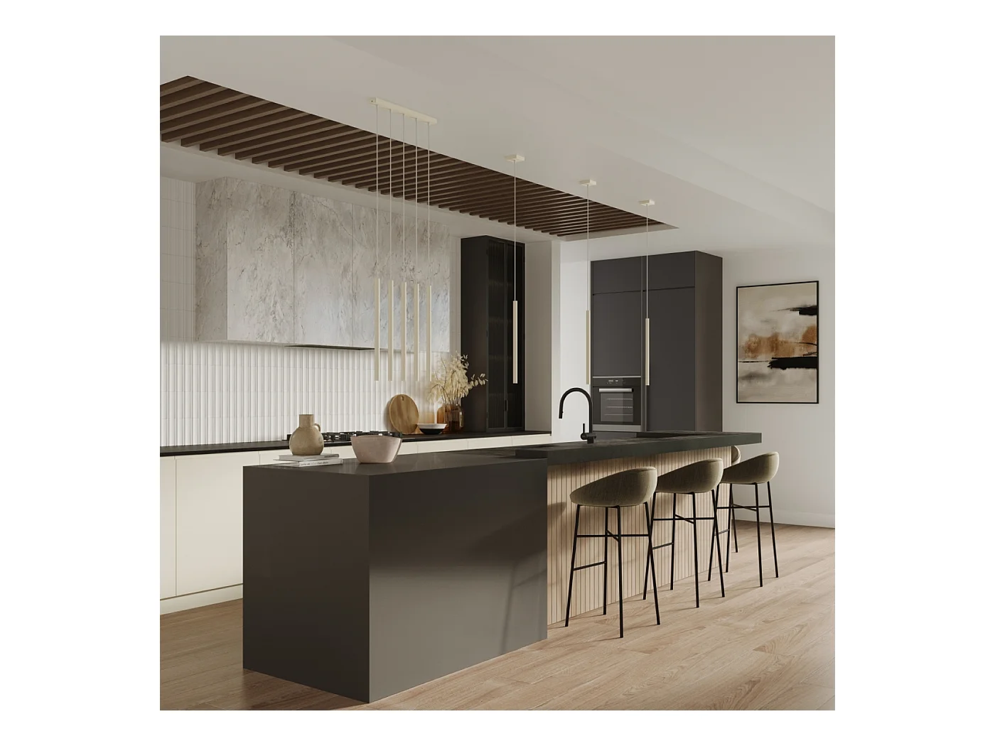 Lampada a sospensione Brill moderno di acciaio - 1 sorgenti luminose 3000K - L.8 x A.114 cm - beige