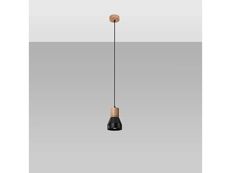 Lampy wiszące nowoczesny Polaric, betoNie dotyczyrewno - 1 źródło światła 4000K - L.10 x H.120 cm - czarny/naturalne drewno