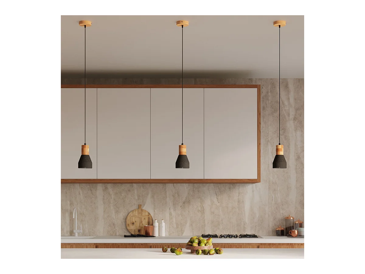 Hanglampen Polaric modern van  - 1 lichtbronnen 4000K - L.10 x H.120 cm - zwart/natuurlijk hout