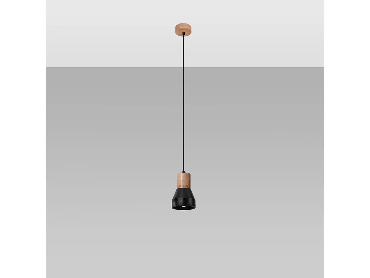 Lampes suspendues Polaric moderne en betoNon applicablerewno - 1 sources lumineuses 4000K - L.10 x H.120 cm - noir/bois naturel
