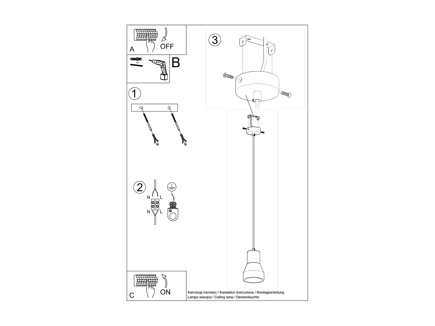 Lampes suspendues Polaric moderne en betoNon applicablerewno - 1 sources lumineuses 4000K - L.10 x H.120 cm - noir/bois naturel