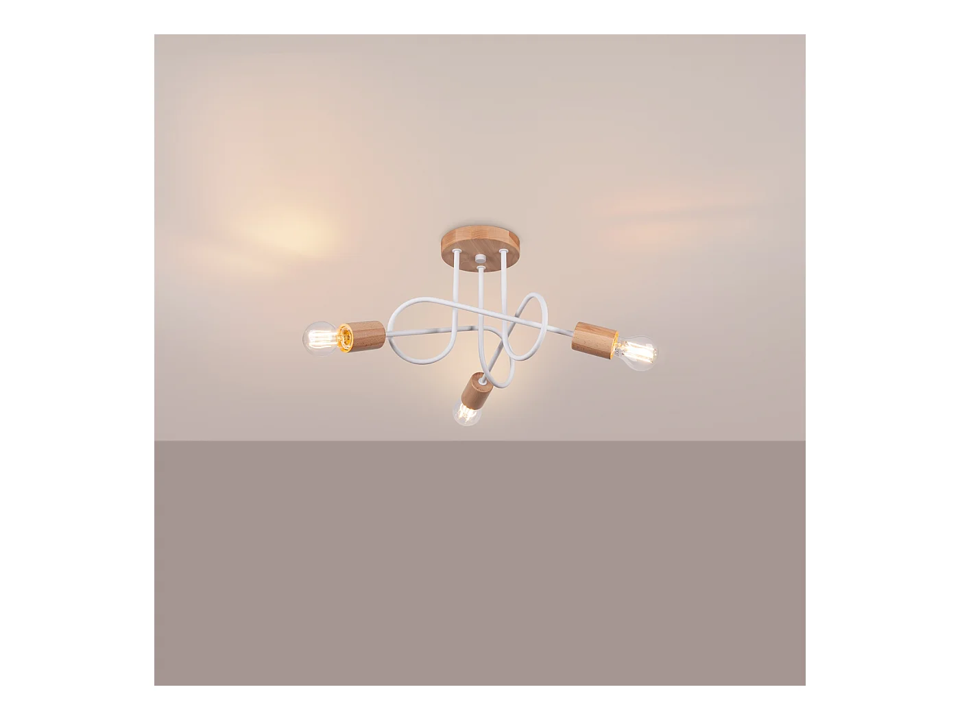 Lustre Sparkon minimaliste en acier/bois - 3 sources lumineuses 4000K - L.14 x H.26 cm - blanc/bois naturel