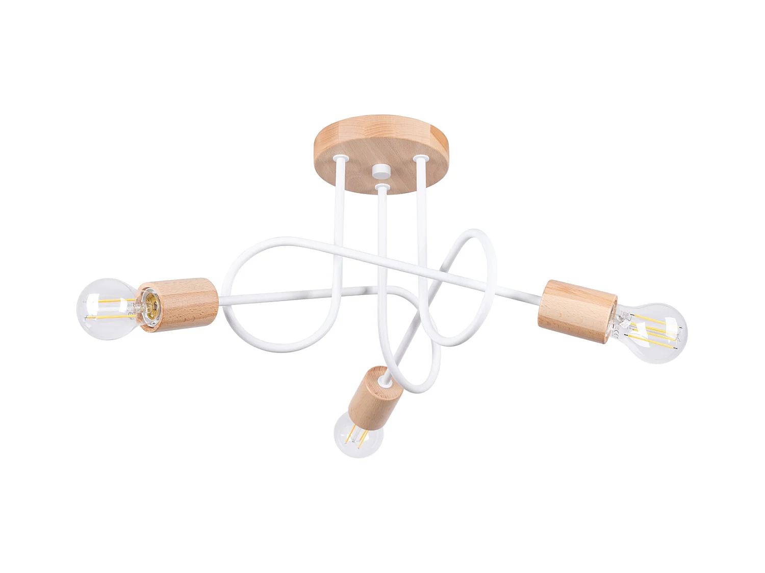Lustre Sparkon minimaliste en acier/bois - 3 sources lumineuses 4000K - L.14 x H.26 cm - blanc/bois naturel