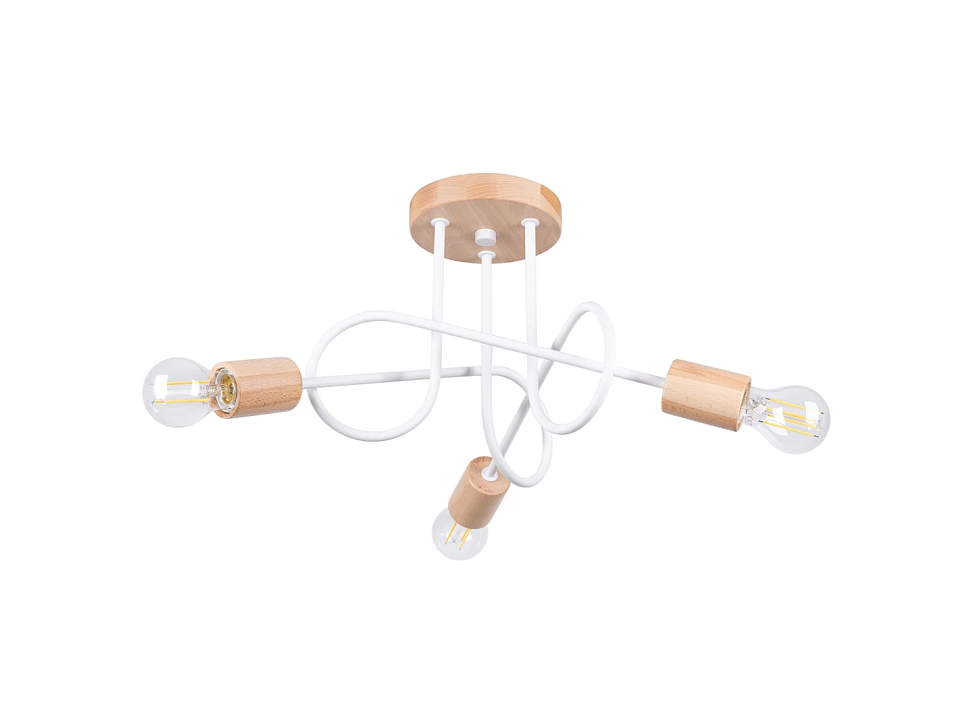 Lampadario Sparkon minimalista di acciaio/legno - 3 sorgenti luminose 4000K - L.14 x A.26 cm - bianco/legno naturale