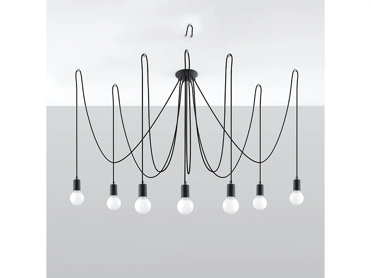 Lustres Speis grenier en tissu/acier - 7 sources lumineuses 4000K - L.300 x H.150 cm - noir