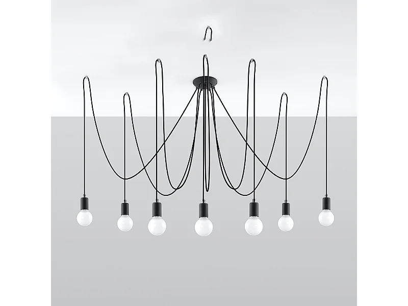 Lustres Speis grenier en tissu/acier - 7 sources lumineuses 4000K - L.300 x H.150 cm - noir