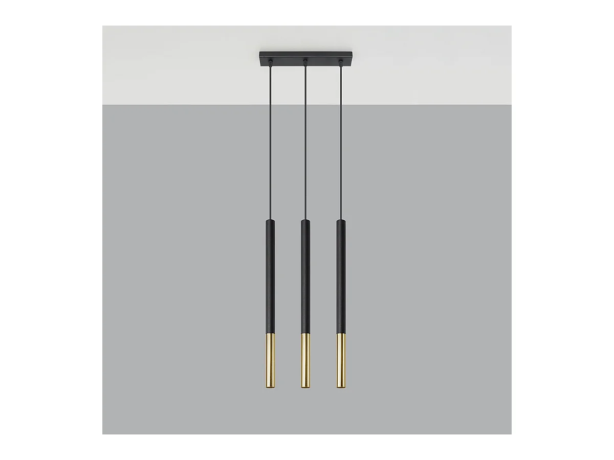 Lampy wiszące nowoczesny Flar, stal - 3 źródło światła 3000K - L.30 x H.90 cm - czarny/złoty