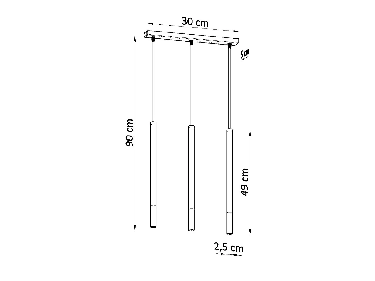 Hanglampen Flar modern van  - 3 lichtbronnen 3000K - L.30 x H.90 cm - zwart goud