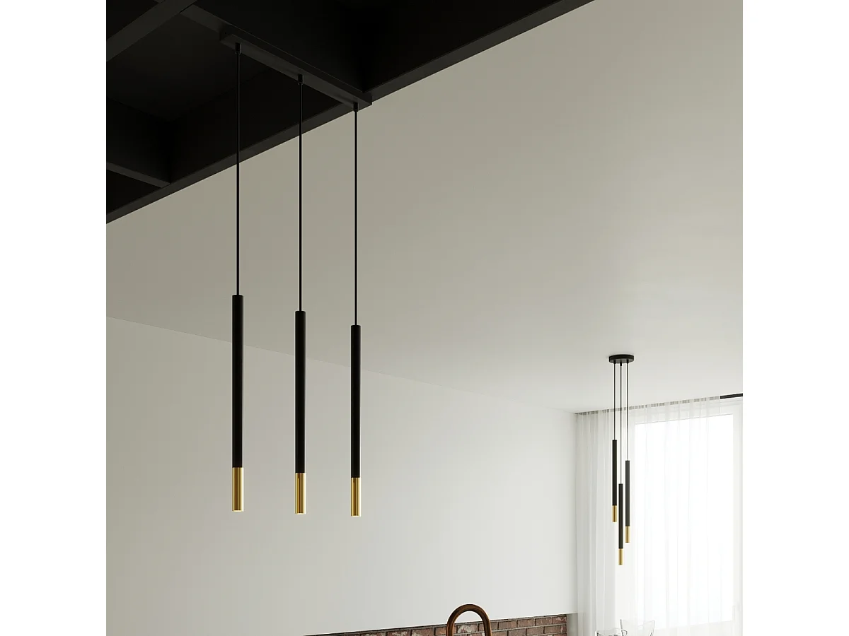 Hanglampen Flar modern van  - 3 lichtbronnen 3000K - L.30 x H.90 cm - zwart goud