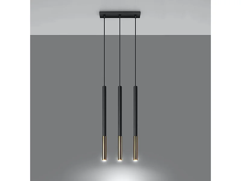 Lampy wiszące nowoczesny Flar, stal - 3 źródło światła 3000K - L.30 x H.90 cm - czarny/złoty