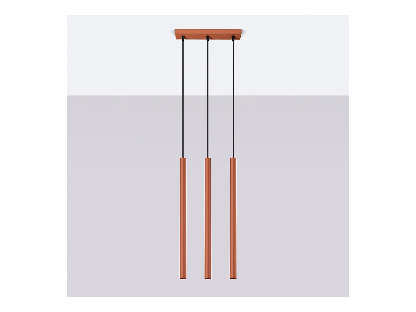 Lampada a sospensione Brill moderno di acciaio - 3 sorgenti luminose 4000K - L.30 x A.94 cm - ocra rossa