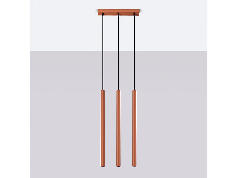 Lampe à suspension Brill moderne en acier - 3 sources lumineuses 4000K - L.30 x H.94 cm - ocre rouge
