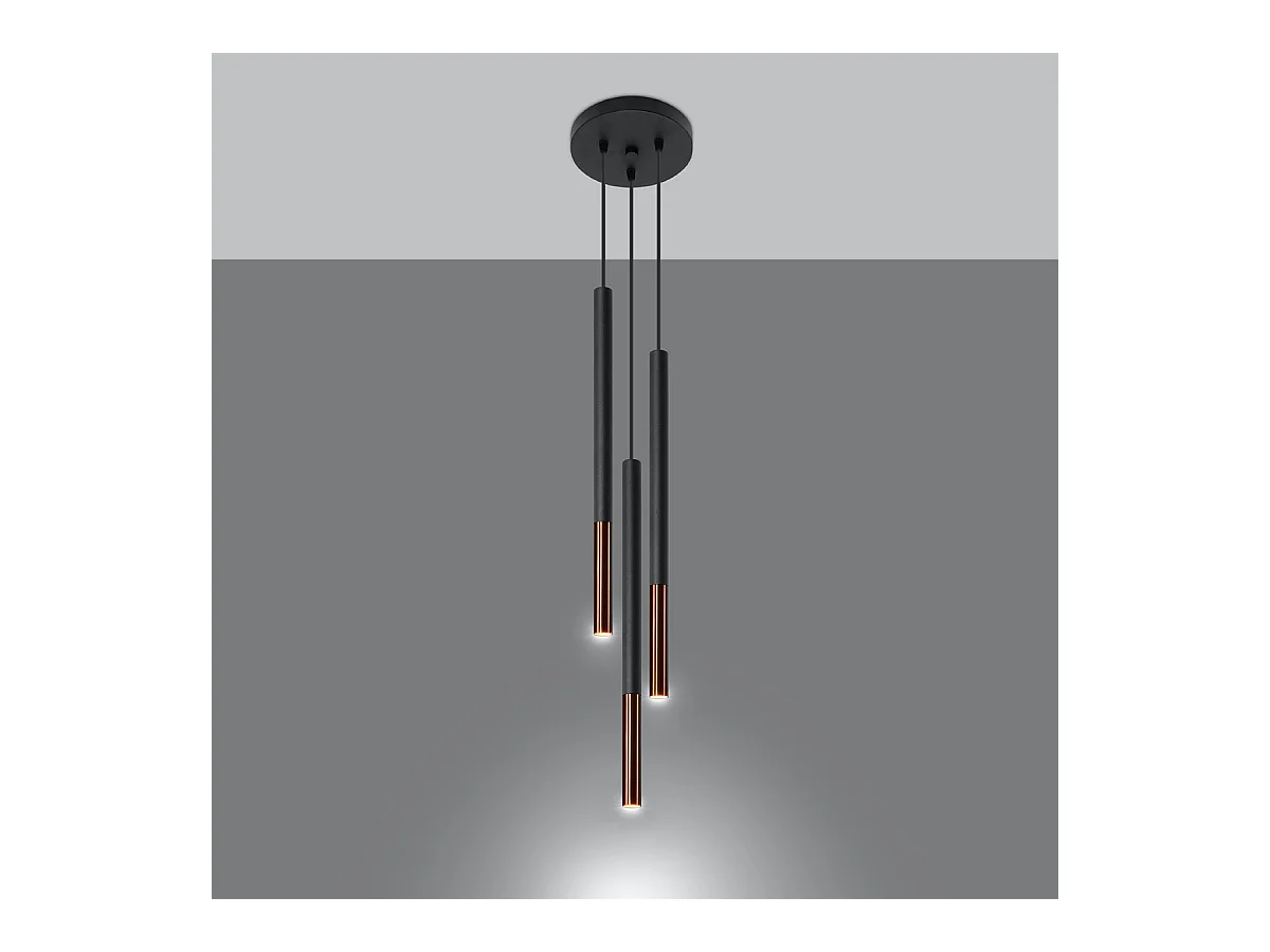 Lampes suspendues Flar moderne en acier - 3 sources lumineuses 3000K - L.20 x H.90 cm - noir/cuivre