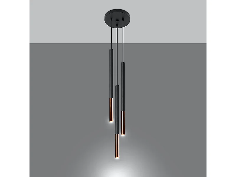 Lampes suspendues Flar moderne en acier - 3 sources lumineuses 3000K - L.20 x H.90 cm - noir/cuivre