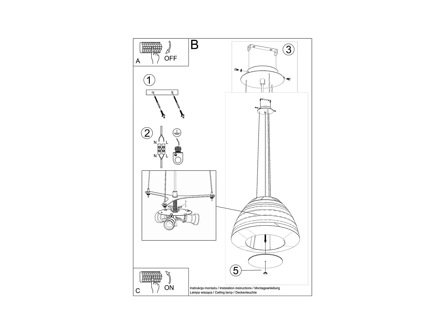 Lustres Vella moderne en tissu/verre/acier - 3 sources lumineuses 4000K - L.60 x H.138 cm - blanc