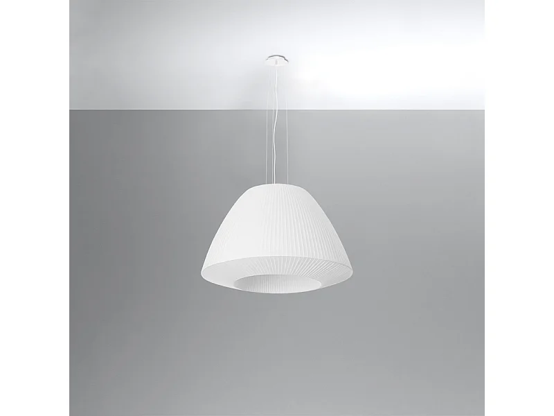 Lustres Vella moderne en tissu/verre/acier - 3 sources lumineuses 4000K - L.60 x H.138 cm - blanc