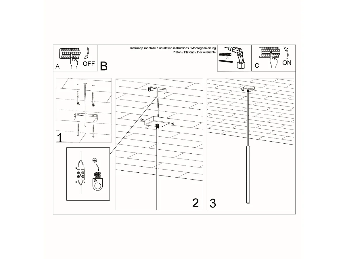 Lampes suspendues Brill moderne en acier - 1 sources lumineuses 4000K - L.8 x H.100 cm - noir