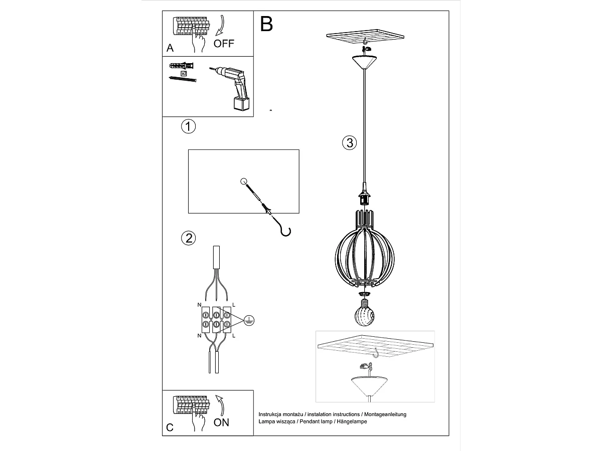 Lampes suspendues Citranova scandinave en bois - 1 sources lumineuses 4000K - L.28 x H.100 cm - bois naturel