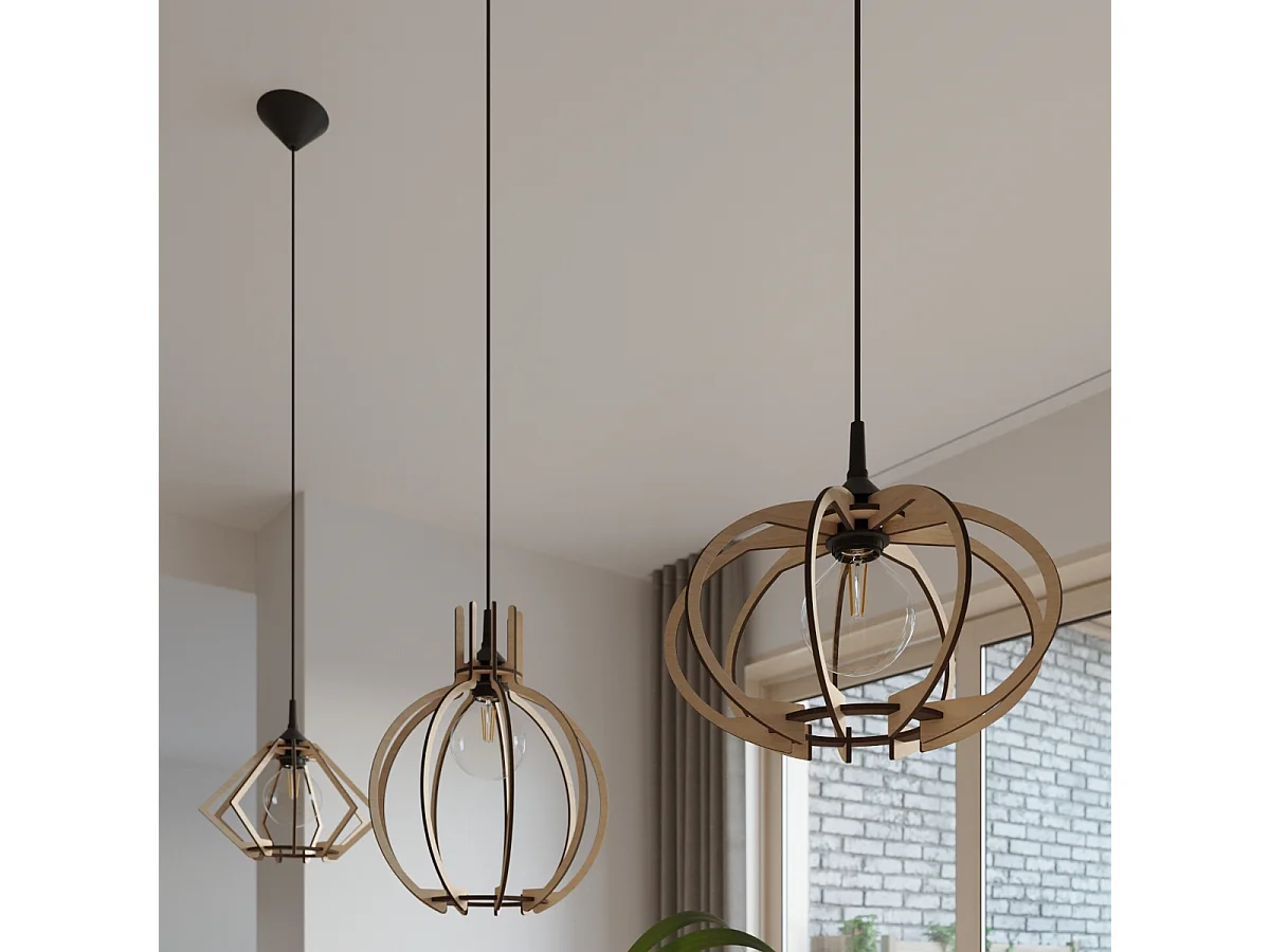 Lampes suspendues Citranova scandinave en bois - 1 sources lumineuses 4000K - L.28 x H.100 cm - bois naturel