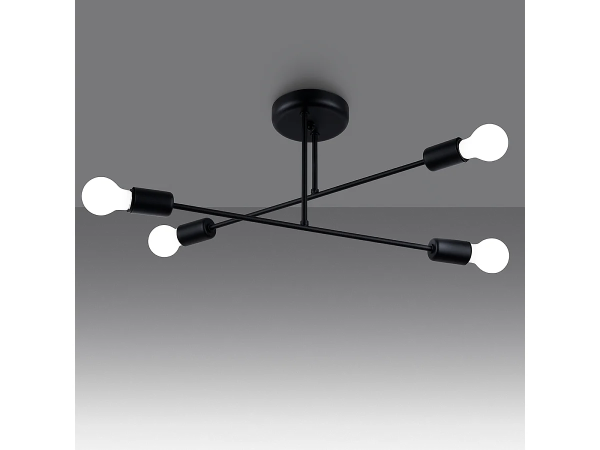 Lustres Torah moderne en acier - 4 sources lumineuses 3000K - L.60 x H.27 cm - noir