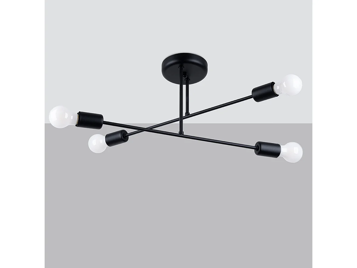 Lustres Torah moderne en acier - 4 sources lumineuses 3000K - L.60 x H.27 cm - noir