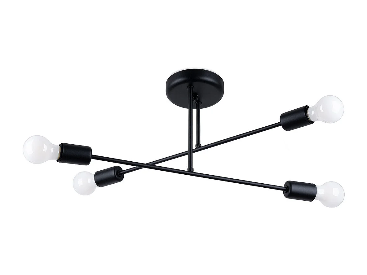 Lustres Torah moderne en acier - 4 sources lumineuses 3000K - L.60 x H.27 cm - noir