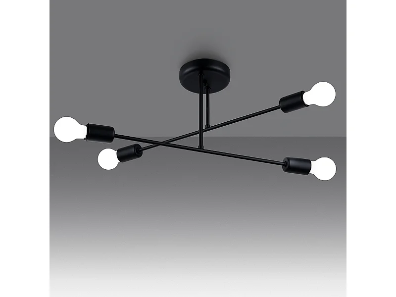 Lustres Torah moderne en acier - 4 sources lumineuses 3000K - L.60 x H.27 cm - noir