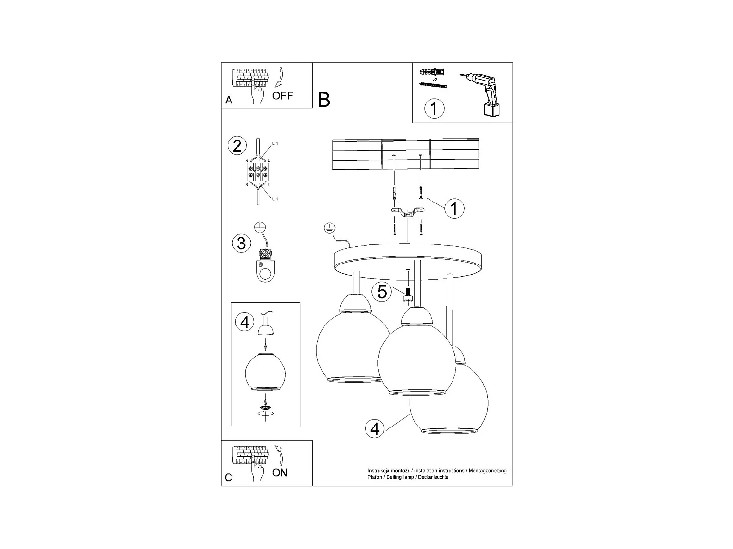 Lustres Zelaro moderno, aço - 3 fontes de luz 4000K - L.35 x H.35 cm - preto