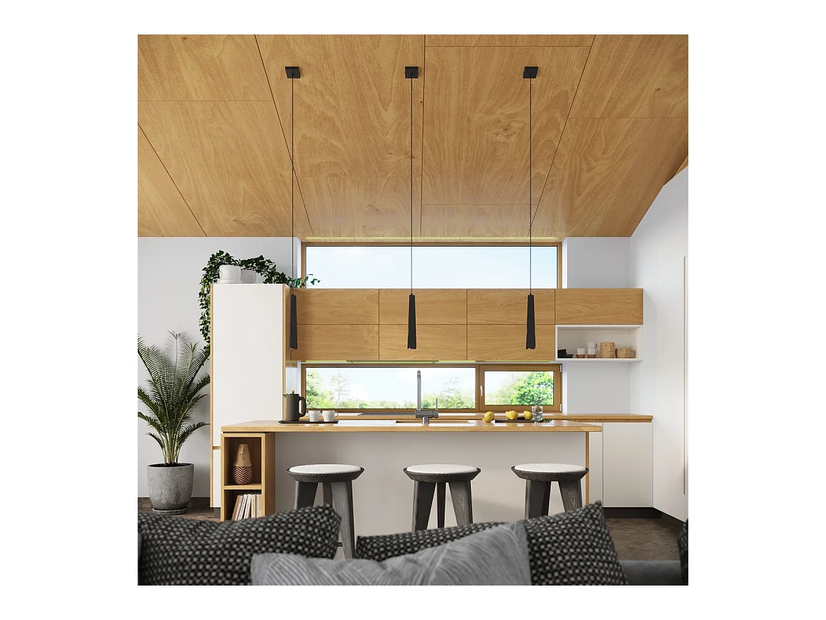 Lampes suspendues Astel scandinave en acier - 1 sources lumineuses 4000K - L.8 x H.120 cm - noir