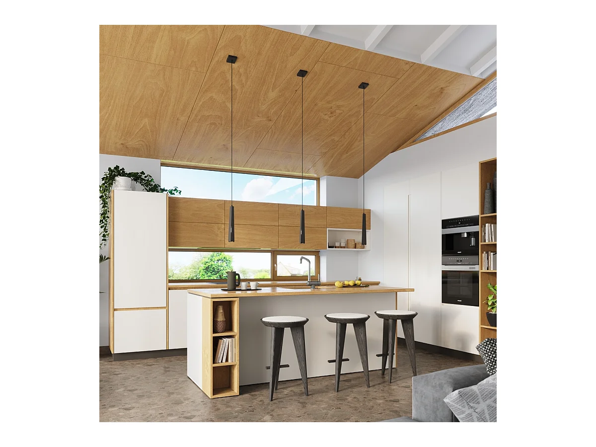 Lampes suspendues Astel scandinave en acier - 1 sources lumineuses 4000K - L.8 x H.120 cm - noir