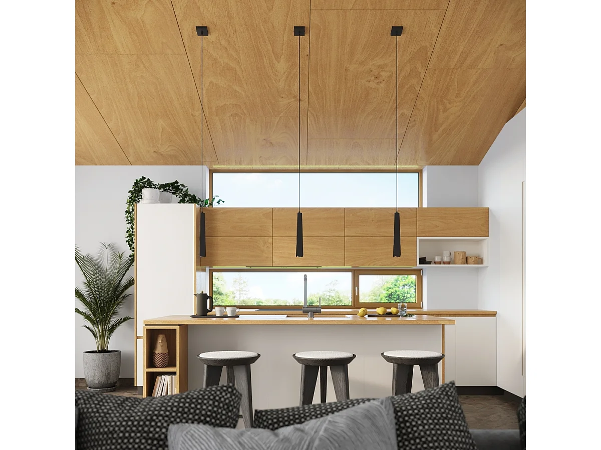 Lampade a sospensione Astel scandinavo di acciaio - 1 sorgenti luminose 4000K - L.8 x A.120 cm - nero