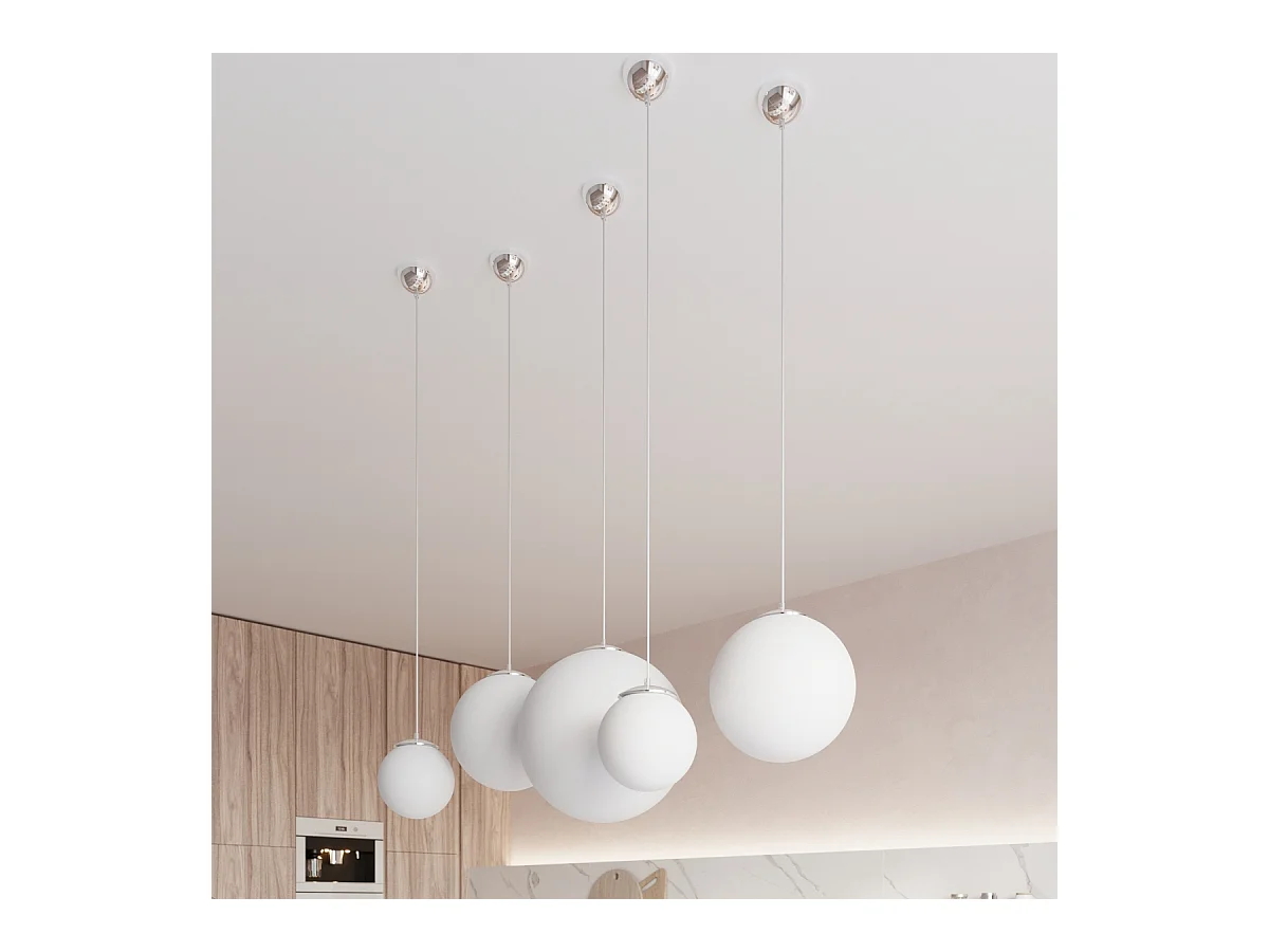 Lampy wiszące minimalistyczny Stera, stal/szkło - 1 źródło światła 4000K - L.30 x H.120 cm - biały/chrom