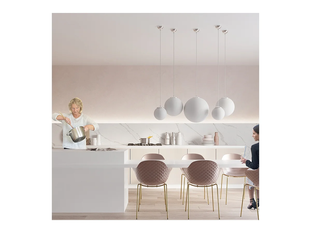 Lampy wiszące minimalistyczny Stera, stal/szkło - 1 źródło światła 4000K - L.30 x H.120 cm - biały/chrom