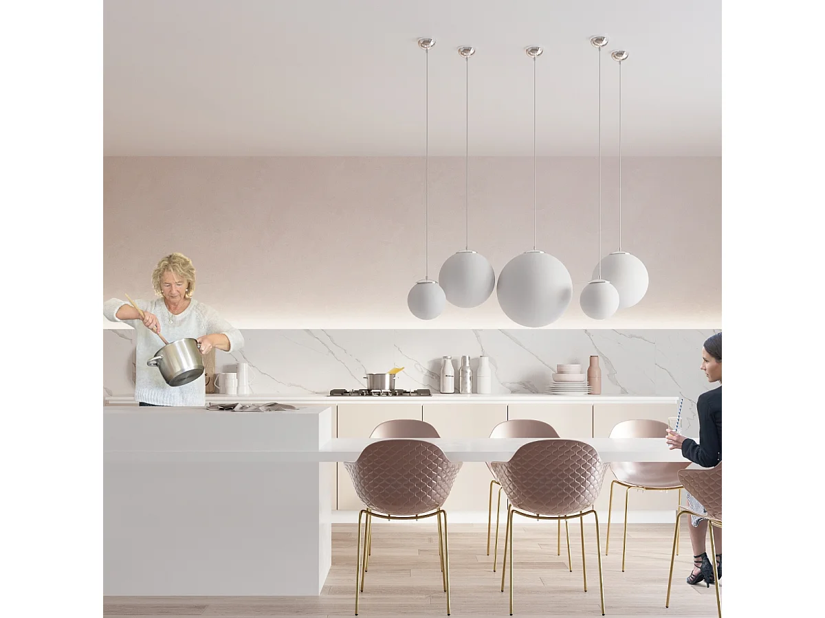 Lampes suspendues Stera minimaliste en acier/verre - 1 sources lumineuses 4000K - L.30 x H.120 cm - blanc/chromé