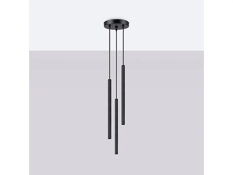 Pendentif Elara moderne en acier - 3 sources lumineuses 4000K - L.20 x H.120 cm - noir