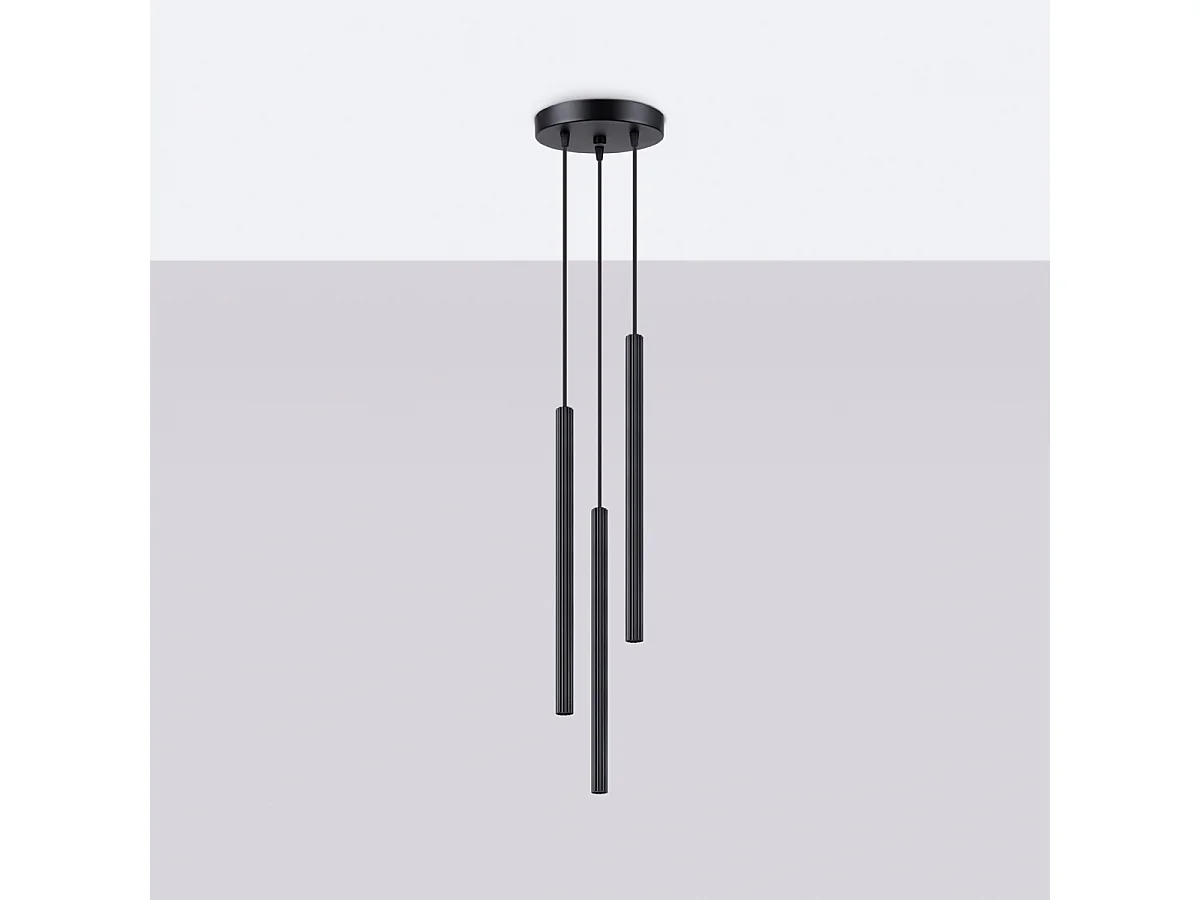 Pendentif Elara moderne en acier - 3 sources lumineuses 4000K - L.20 x H.120 cm - noir