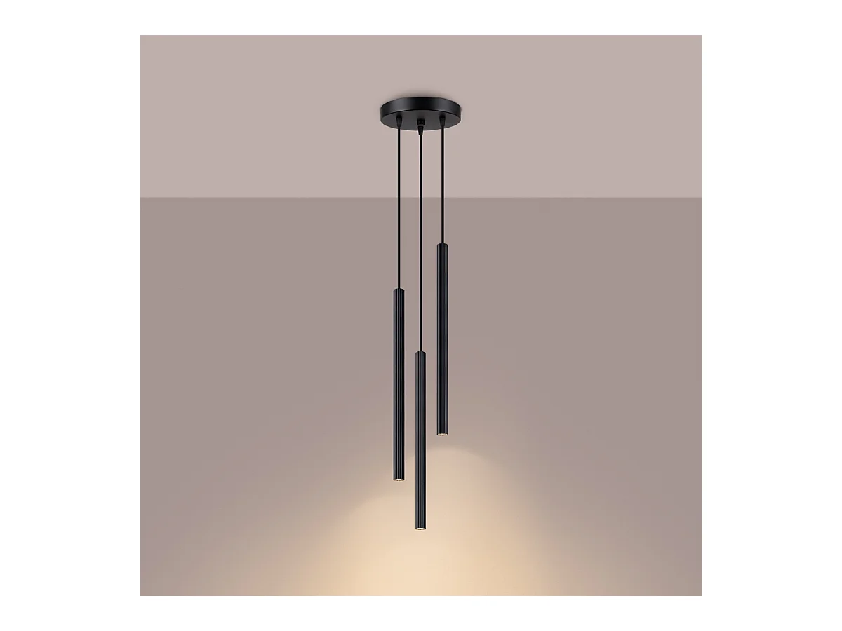 Pendentif Elara moderne en acier - 3 sources lumineuses 4000K - L.20 x H.120 cm - noir