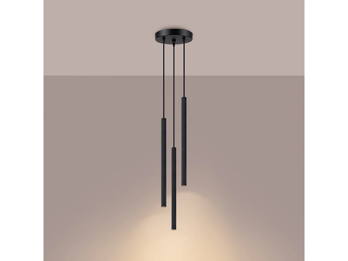 Pendentif Elara moderne en acier - 3 sources lumineuses 4000K - L.20 x H.120 cm - noir