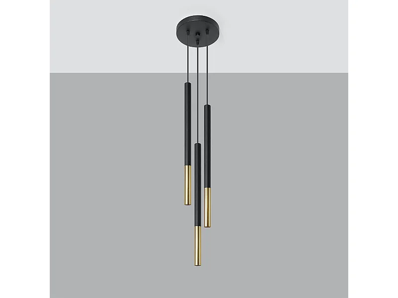 Lampes suspendues Flar moderne en acier - 3 sources lumineuses 4000K - L.20 x H.90 cm - or noir