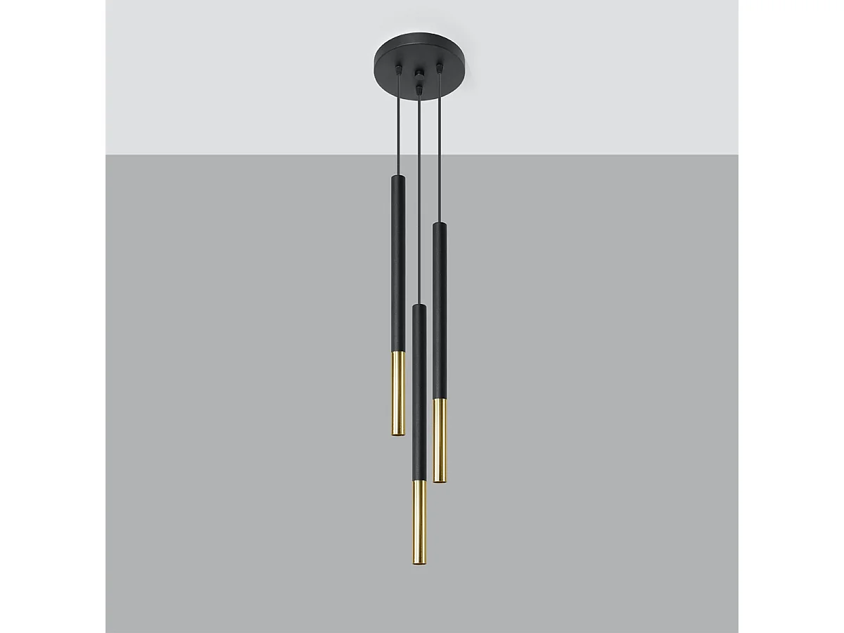 Lampes suspendues Flar moderne en acier - 3 sources lumineuses 4000K - L.20 x H.90 cm - or noir