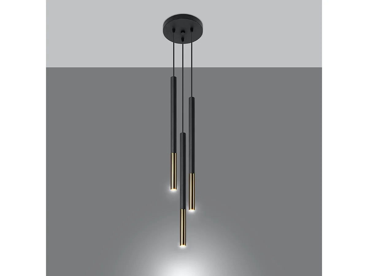 Lampes suspendues Flar moderne en acier - 3 sources lumineuses 4000K - L.20 x H.90 cm - or noir