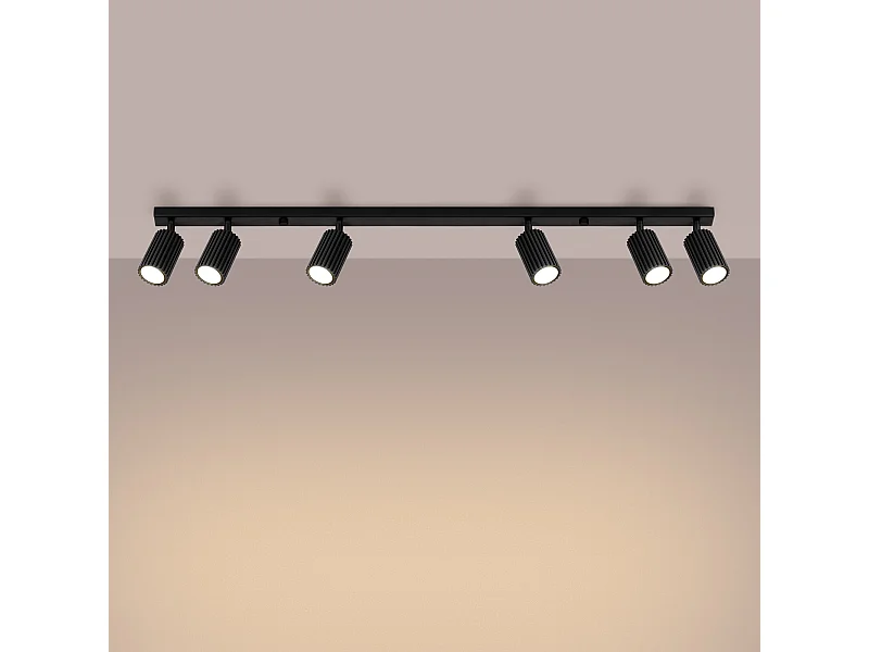 Plafonnier Gloow minimaliste en aluminium - 6 sources lumineuses 3000K - L.117 x H.16,5 cm - noir