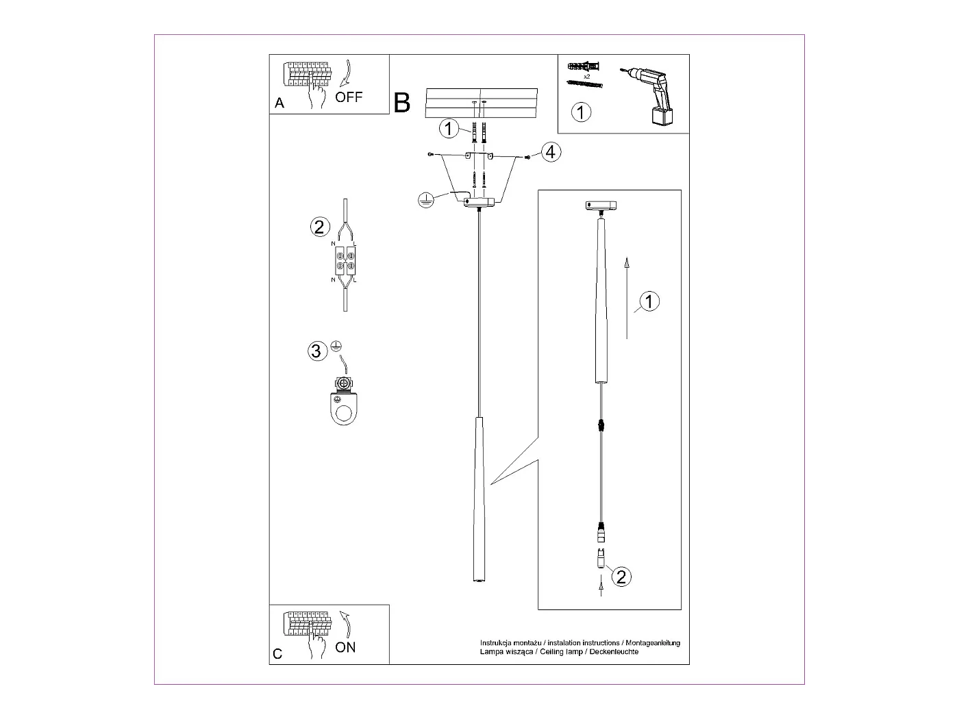 Lampa wisząca nowoczesny Euphora, stal - 1 źródło światła 3000K - L.8 x H.118 cm - czarny